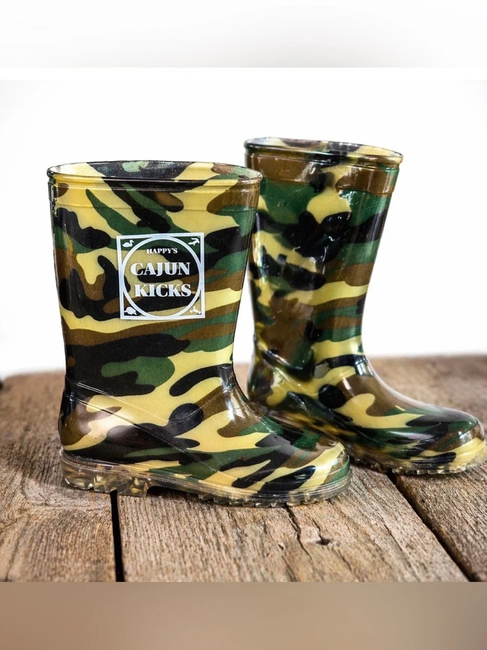 Happy’s Cajun Kicks Youth Size 13 Camo Rubber Rain Boots Waterproof Outdoor